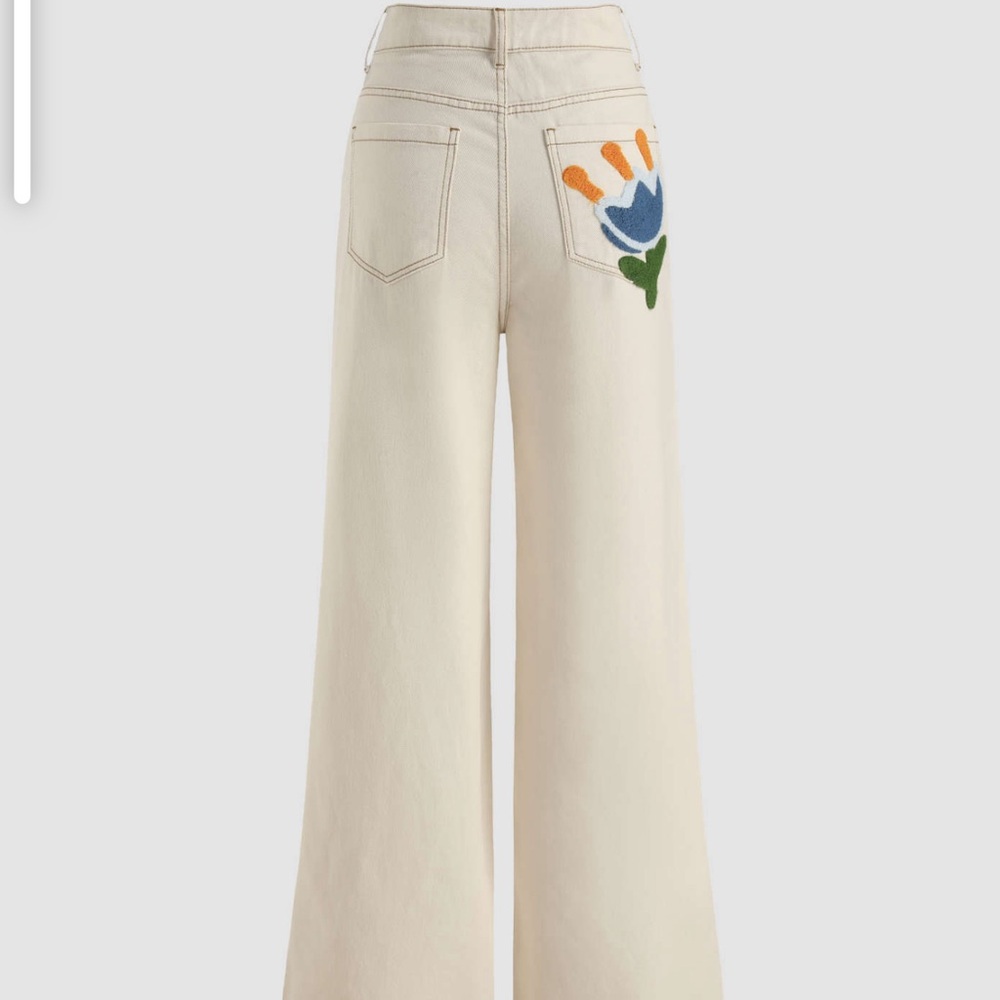Cider Full Bloom Pants - offwhite wide leg pants- size small.
